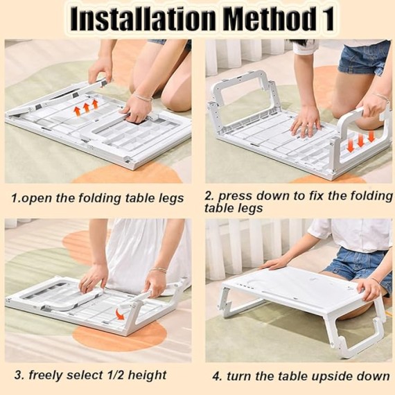 Bed Table, Lightweight Foldable Bed Desk Adjustable Height Tilt Surface Laptop Desk Floor Desk Lap Desk Laptop Table Folding Legs Breakfast Serving Tray Desk Laptop Ideal for Bed Couch, White