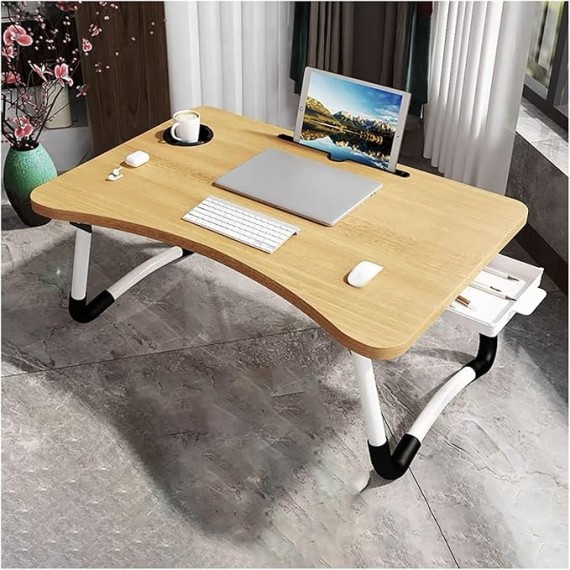 Bed Laptop Table,Portable Bed Desk for Laptop,Foldable Laptop Lap Desk with Cup Holder Laptop Stand Breakfast Tray(Color:Brown), 60x40x28cm, JEBRRRDRZ-BROWN-60X40X28CM