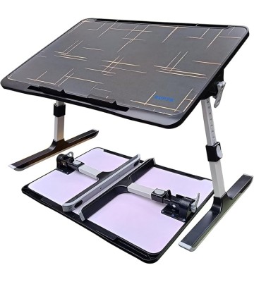 Adjustable Laptop Desk for Bed: Height & Angle Adjustable Lap Desk - Portable Standing Desk with Storage Drawer, Baffle, USB Night Light, Fan and Elastic Page Clips