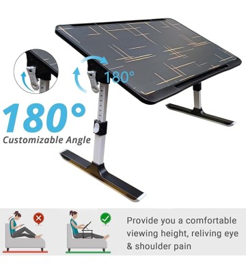 Adjustable Laptop Desk for Bed: Height & Angle Adjustable Lap Desk - Portable Standing Desk with Storage Drawer, Baffle, USB Night Light, Fan and Elastic Page Clips