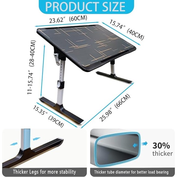 Adjustable Laptop Desk for Bed: Height & Angle Adjustable Lap Desk - Portable Standing Desk with Storage Drawer, Baffle, USB Night Light, Fan and Elastic Page Clips