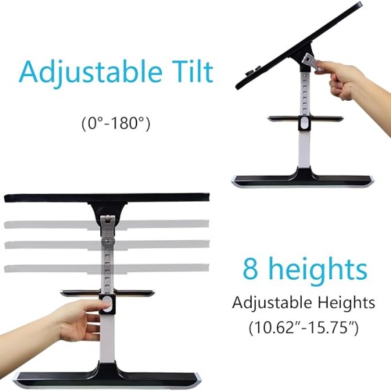 Adjustable Laptop Desk for Bed: Height & Angle Adjustable Lap Desk - Portable Standing Desk with Storage Drawer, Baffle, USB Night Light, Fan and Elastic Page Clips