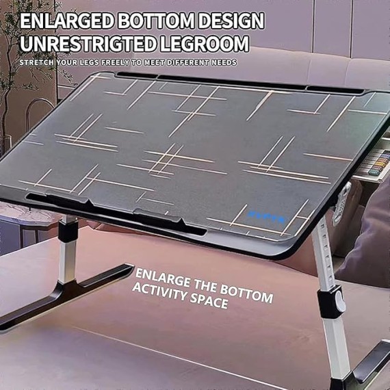 Adjustable Laptop Desk for Bed: Height & Angle Adjustable Lap Desk - Portable Standing Desk with Storage Drawer, Baffle, USB Night Light, Fan and Elastic Page Clips