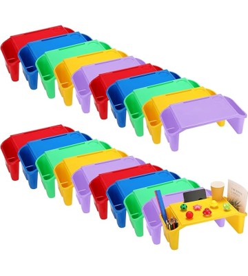 20 Pcs Kids Lap Desk Bulk Lap Table Tray Portable Activity Plastic Lap Bed Table with 3 Storage Space for Kids Students Work Study Bed School Classroom