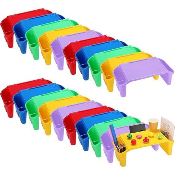 20 Pcs Kids Lap Desk Bulk Lap Table Tray Portable Activity Plastic Lap Bed Table with 3 Storage Space for Kids Students Work Study Bed School Classroom