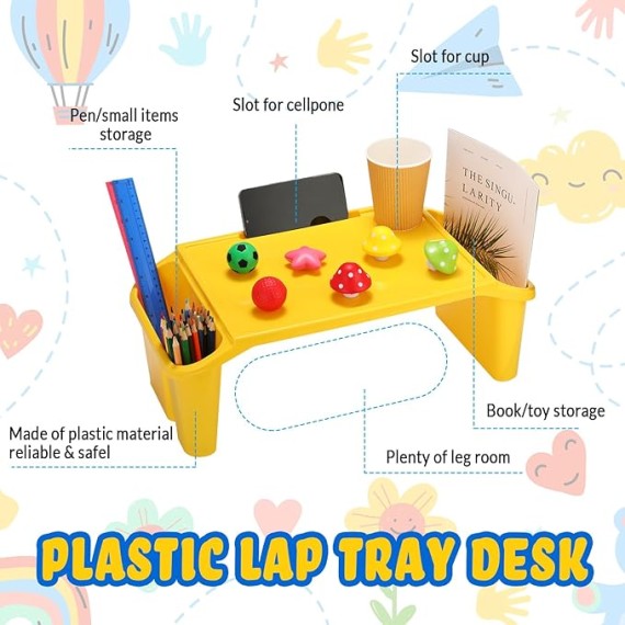 20 Pcs Kids Lap Desk Bulk Lap Table Tray Portable Activity Plastic Lap Bed Table with 3 Storage Space for Kids Students Work Study Bed School Classroom