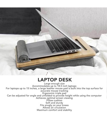 Laptop Desk, Built in Wrist Pad Bamboo Top Lap Desk Multifunctional Sturdy Portable for Working for Drawing