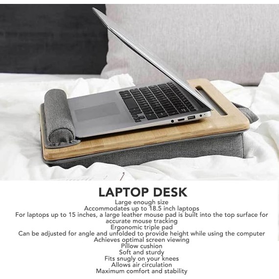 Laptop Desk, Built in Wrist Pad Bamboo Top Lap Desk Multifunctional Sturdy Portable for Working for Drawing