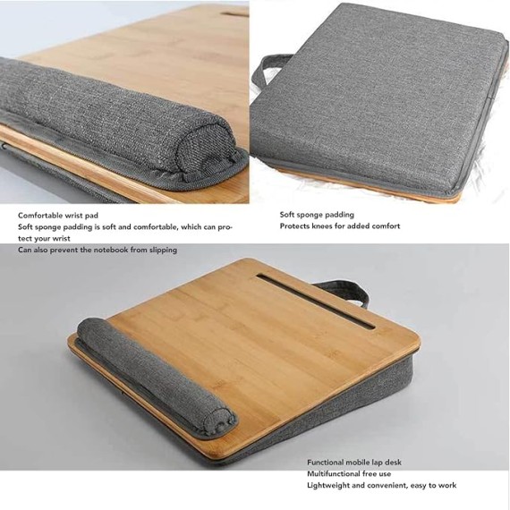 Laptop Desk, Built in Wrist Pad Bamboo Top Lap Desk Multifunctional Sturdy Portable for Working for Drawing
