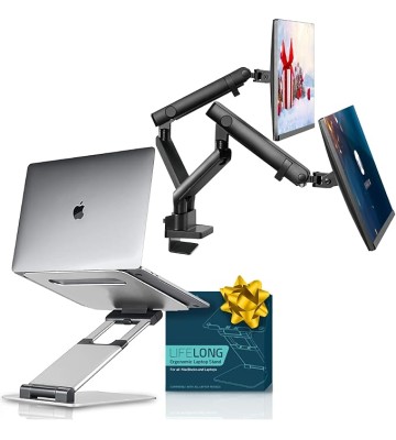 Laptop Stand For Desk, Adjustable Height Up To 20", Laptop Riser Portable Computer, Fits Laptops 10 15 17 Inches with Dual Monitor Arm, Monitor Mount, Monitor Desk Mount up to 32 Inch Computer Screens