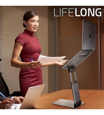 Laptop Stand For Desk, Adjustable Height Up To 20", Laptop Riser Portable Computer, Fits Laptops 10 15 17 Inches with Dual Monitor Arm, Monitor Mount, Monitor Desk Mount up to 32 Inch Computer Screens