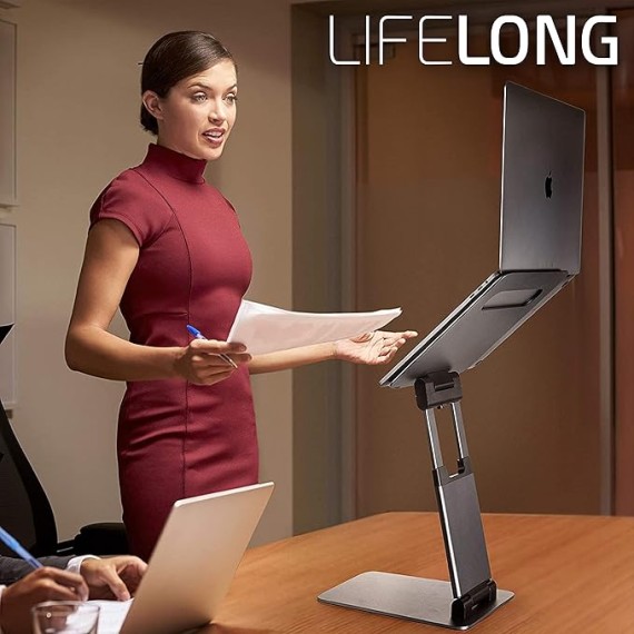 Laptop Stand For Desk, Adjustable Height Up To 20", Laptop Riser Portable Computer, Fits Laptops 10 15 17 Inches with Dual Monitor Arm, Monitor Mount, Monitor Desk Mount up to 32 Inch Computer Screens