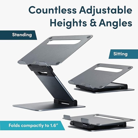 Laptop Stand For Desk, Adjustable Height Up To 20", Laptop Riser Portable Computer, Fits Laptops 10 15 17 Inches with Dual Monitor Arm, Monitor Mount, Monitor Desk Mount up to 32 Inch Computer Screens