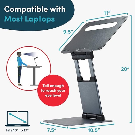 Laptop Stand For Desk, Adjustable Height Up To 20", Laptop Riser Portable Computer, Fits Laptops 10 15 17 Inches with Dual Monitor Arm, Monitor Mount, Monitor Desk Mount up to 32 Inch Computer Screens