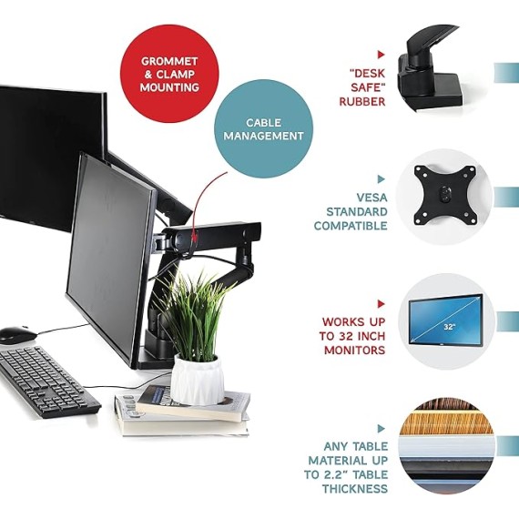 Laptop Stand For Desk, Adjustable Height Up To 20", Laptop Riser Portable Computer, Fits Laptops 10 15 17 Inches with Dual Monitor Arm, Monitor Mount, Monitor Desk Mount up to 32 Inch Computer Screens