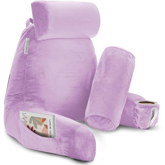 Reading Pillow with Portable Lap Desk for Laptop Set, Back Pillow for Sitting Up in Bed, Memory Foam Back Support Pillow, Bed Rest Pillow with Foldable Laptop Desk, Large - Lavender