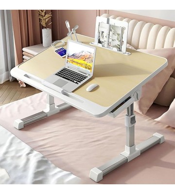 Over-Bed Tables, Adjustable Height Laptop Desk for Bed Foldable Bed Tray Table with Storage Drawers Bookshelf and USB Port(D)