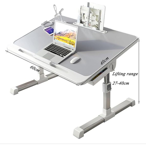 Over-Bed Tables, Adjustable Height Laptop Desk for Bed Foldable Bed Tray Table with Storage Drawers Bookshelf and USB Port(D)