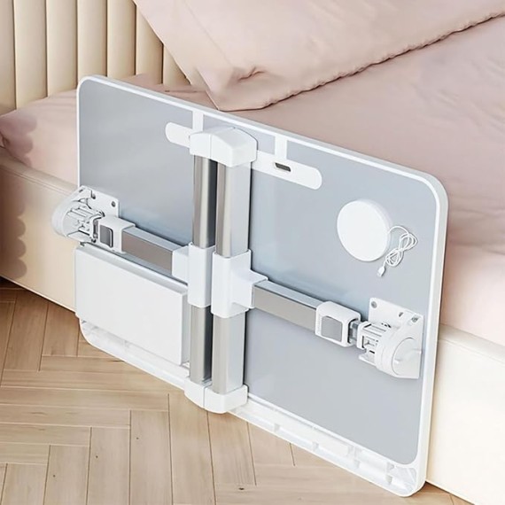 Over-Bed Tables, Adjustable Height Laptop Desk for Bed Foldable Bed Tray Table with Storage Drawers Bookshelf and USB Port(D)