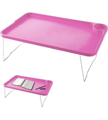 Laptop Bed Table, Lap Desk with Leg Folding Laptop Bed Table Lazy Simple Laptop Tray for Bed with Cup Holder and Card Slot for Breakfast Student Dormitory Sofa Balcony Rose Red Lap Desk Bed Desk for