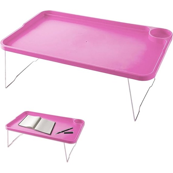 Laptop Bed Table, Lap Desk with Leg Folding Laptop Bed Table Lazy Simple Laptop Tray for Bed with Cup Holder and Card Slot for Breakfast Student Dormitory Sofa Balcony Rose Red Lap Desk Bed Desk for