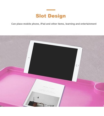 Laptop Bed Table, Lap Desk with Leg Folding Laptop Bed Table Lazy Simple Laptop Tray for Bed with Cup Holder and Card Slot for Breakfast Student Dormitory Sofa Balcony Rose Red Lap Desk Bed Desk for