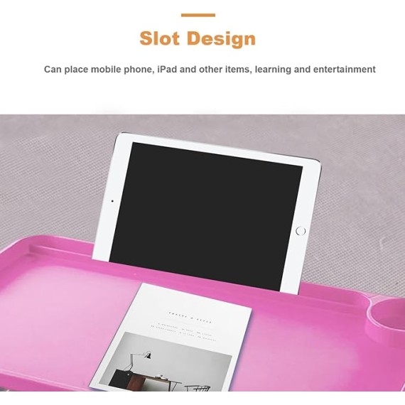 Laptop Bed Table, Lap Desk with Leg Folding Laptop Bed Table Lazy Simple Laptop Tray for Bed with Cup Holder and Card Slot for Breakfast Student Dormitory Sofa Balcony Rose Red Lap Desk Bed Desk for