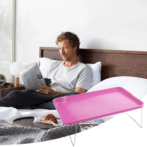 Laptop Bed Table, Lap Desk with Leg Folding Laptop Bed Table Lazy Simple Laptop Tray for Bed with Cup Holder and Card Slot for Breakfast Student Dormitory Sofa Balcony Rose Red Lap Desk Bed Desk for