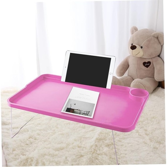 Laptop Bed Table, Lap Desk with Leg Folding Laptop Bed Table Lazy Simple Laptop Tray for Bed with Cup Holder and Card Slot for Breakfast Student Dormitory Sofa Balcony Rose Red Lap Desk Bed Desk for