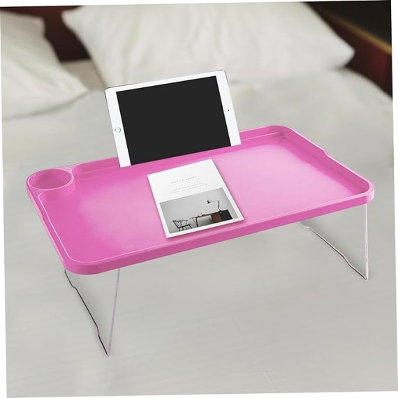 Laptop Bed Table, Lap Desk with Leg Folding Laptop Bed Table Lazy Simple Laptop Tray for Bed with Cup Holder and Card Slot for Breakfast Student Dormitory Sofa Balcony Rose Red Lap Desk Bed Desk for