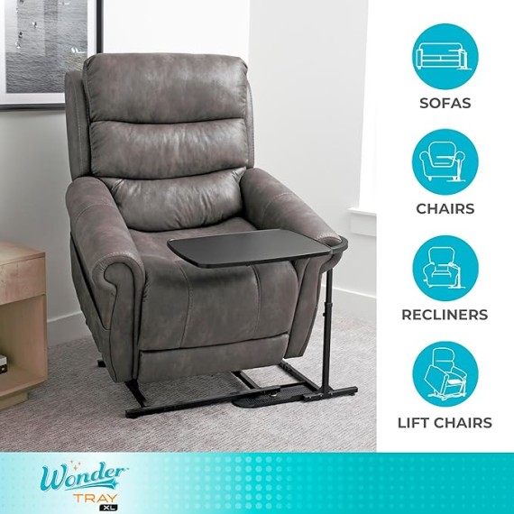 Wonder Tray, Adjustable Swivel Table, Extra-Large Computer Stand, Couch Desk & Gaming Bench, TV-Trays for Eating on Couches, Chairs, Recliners with Laptop Wedges and Cup Holder, XL, Black