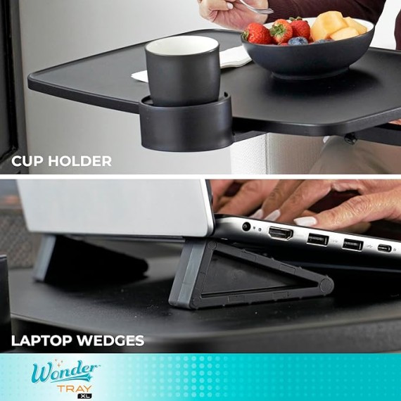 Wonder Tray, Adjustable Swivel Table, Extra-Large Computer Stand, Couch Desk & Gaming Bench, TV-Trays for Eating on Couches, Chairs, Recliners with Laptop Wedges and Cup Holder, XL, Black