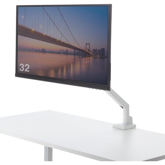 Sanwa Supply CR-LAC1403W Monitor Arm (Single, Gas Spring Type, Thin Short Clamp, White)