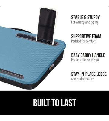Laptop Lap Desk with Phone Holder and Tufted Memory Foam Chair Cushions, Lap Desk Size 16.5"x11.8" Sky Blue, Dorm Room Use, Cushion Set of 6 Turquoise, Slip Resistant, 2 Item Bundle