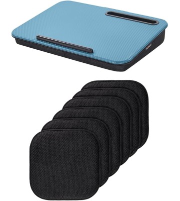Laptop Lap Desk with Phone Holder and Memory Foam Chair Cushions, Lap Desk Size 16.5"x11.8" Sky Blue, Dorm Room Use, Chair Pad 6 Piece Black, Comfortable Pads, 2 Item Bundle