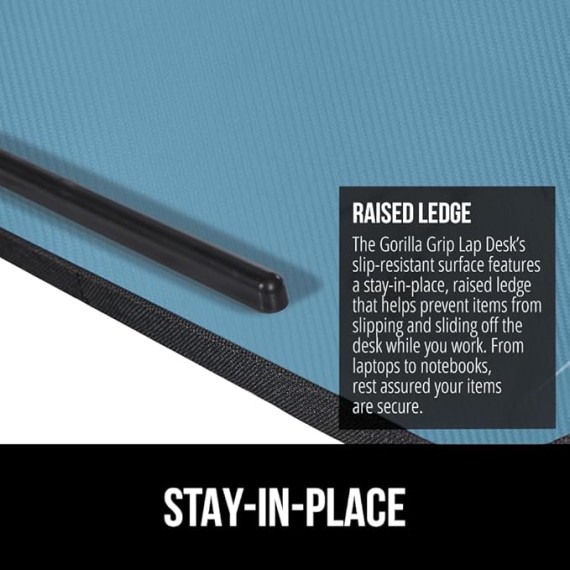 Laptop Lap Desk with Phone Holder and Memory Foam Chair Cushions, Lap Desk Size 16.5"x11.8" Sky Blue, Dorm Room Use, Chair Pad 6 Piece Black, Comfortable Pads, 2 Item Bundle