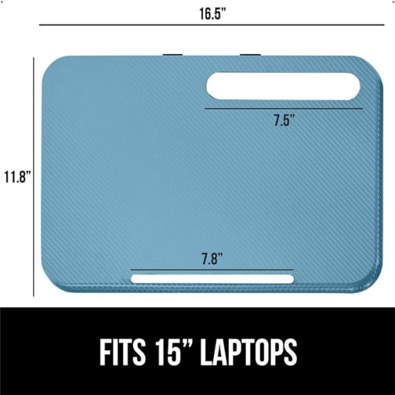 Laptop Lap Desk with Phone Holder and Memory Foam Chair Cushions, Lap Desk Size 16.5"x11.8" Sky Blue, Dorm Room Use, Chair Pad 6 Piece Black, Comfortable Pads, 2 Item Bundle
