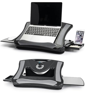 Portable Lap Desk with Cushion, Retractable Mouse Pad Tray and Phone Holder, Adjustable Laptop Stand with 5 Angles, for Home, Office, Sofa, Bed