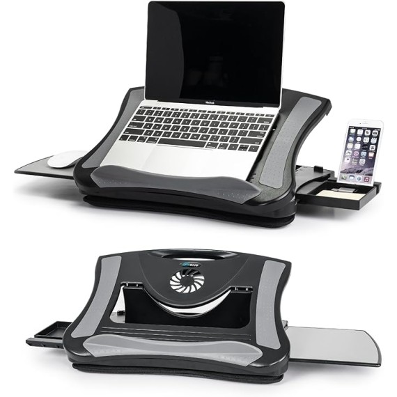 Portable Lap Desk with Cushion, Retractable Mouse Pad Tray and Phone Holder, Adjustable Laptop Stand with 5 Angles, for Home, Office, Sofa, Bed