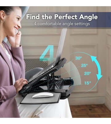Portable Lap Desk with Cushion, Retractable Mouse Pad Tray and Phone Holder, Adjustable Laptop Stand with 5 Angles, for Home, Office, Sofa, Bed