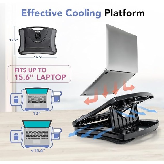 Portable Lap Desk with Cushion, Retractable Mouse Pad Tray and Phone Holder, Adjustable Laptop Stand with 5 Angles, for Home, Office, Sofa, Bed