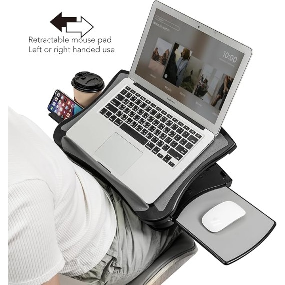 Portable Lap Desk with Cushion, Retractable Mouse Pad Tray and Phone Holder, Adjustable Laptop Stand with 5 Angles, for Home, Office, Sofa, Bed