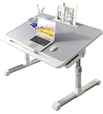 Adjustable Height Laptop Desk for Bed, Foldable Bed Tray Table, Portable Lap Desk for Working and Writing with Storage Drawers Bookshelf and USB Port Use for Meals Home Use Or Medical(Grey)