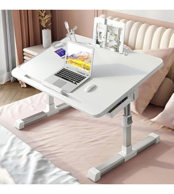 Adjustable Height Laptop Desk for Bed, Foldable Bed Tray Table, Portable Lap Desk for Working and Writing with Storage Drawers Bookshelf and USB Port Use for Meals Home Use Or Medical(Grey)
