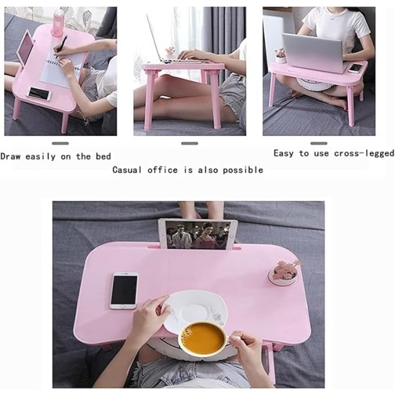 Laptop Table Foldable Lap Desk Stand Bed with Cup Holder Multifunction Tablet Portable Computer Dorm