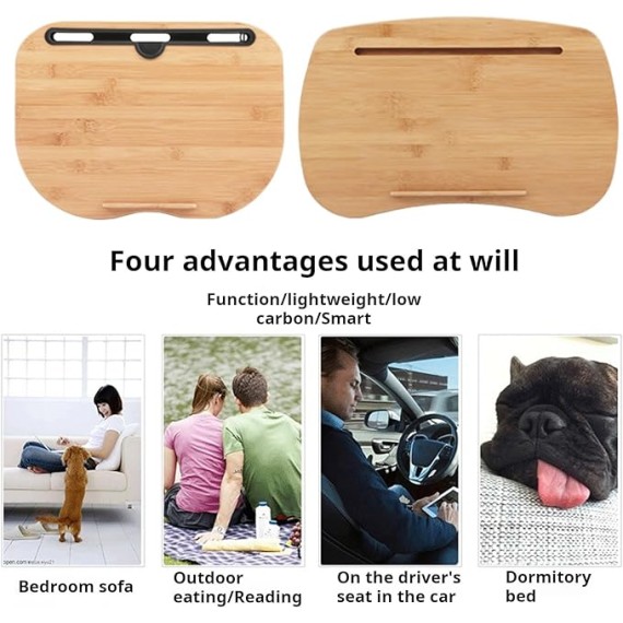 Lap Desk for Laptop with Cushion, Lap Desk with Device Ledge, Bamboo Platform with Phone Holder, Wrist Pad Fits up to 15.6 Inch Laptops A