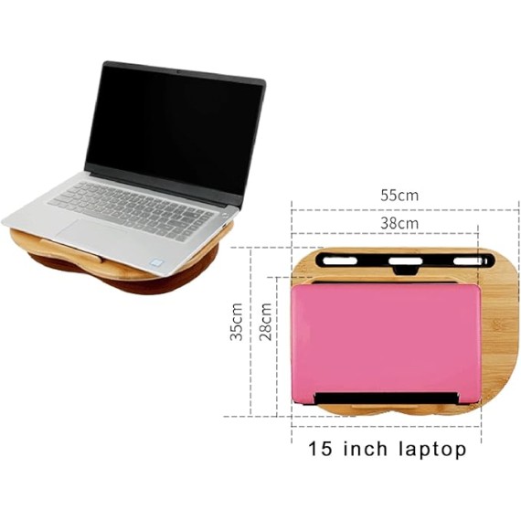 Lap Desk for Laptop with Cushion, Lap Desk with Device Ledge, Bamboo Platform with Phone Holder, Wrist Pad Fits up to 15.6 Inch Laptops A