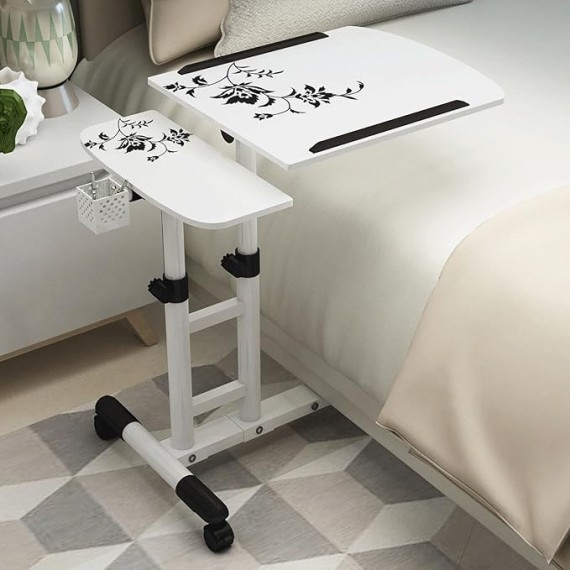 Over Bed Table with Wheels, Height & Angle Adjustable Medical Bedside Table,Foldable Mobile Swivel Computer Desk Sofa Armchair Bedside Table,for Work Study