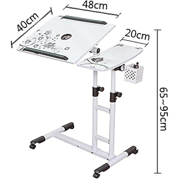Over Bed Table with Wheels, Height & Angle Adjustable Medical Bedside Table,Foldable Mobile Swivel Computer Desk Sofa Armchair Bedside Table,for Work Study