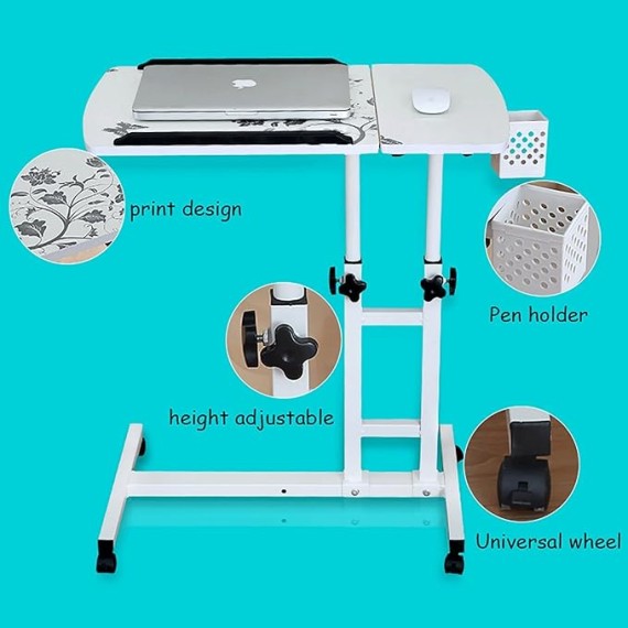 Over Bed Table with Wheels, Height & Angle Adjustable Medical Bedside Table,Foldable Mobile Swivel Computer Desk Sofa Armchair Bedside Table,for Work Study